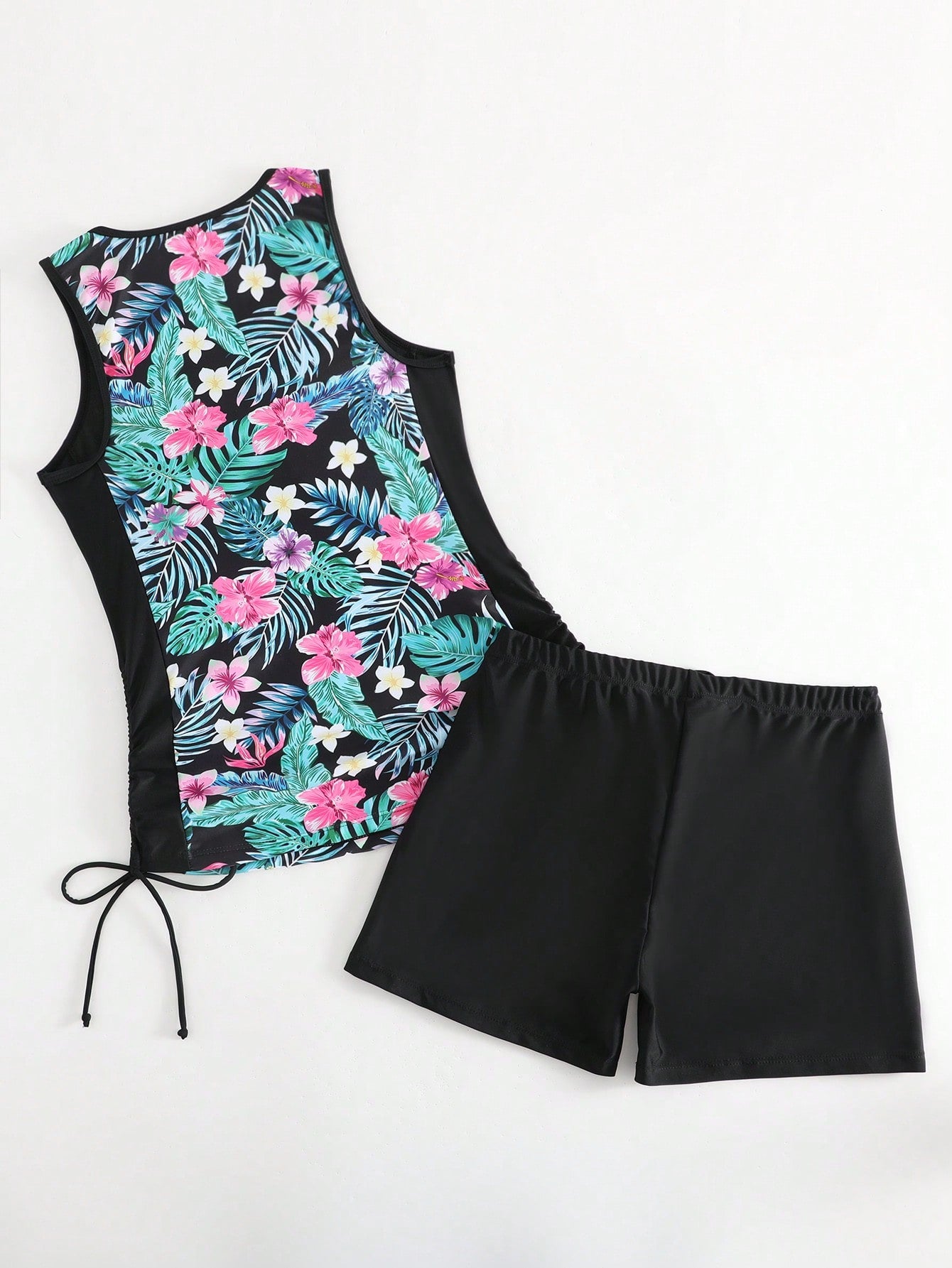 Tankini Com Estampa Tropical E Amarração Nas Laterais