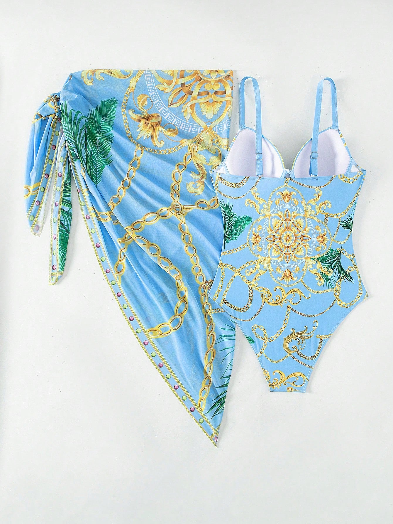 Conjunto Maiô Estruturado E Saída De Praia Estampada Luxo