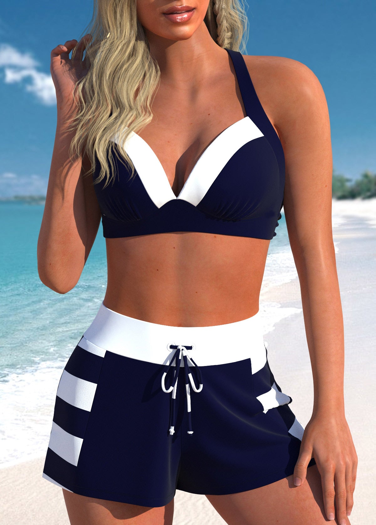Conjunto Praia Bicolor Com Top Estruturado E Short Esportivo