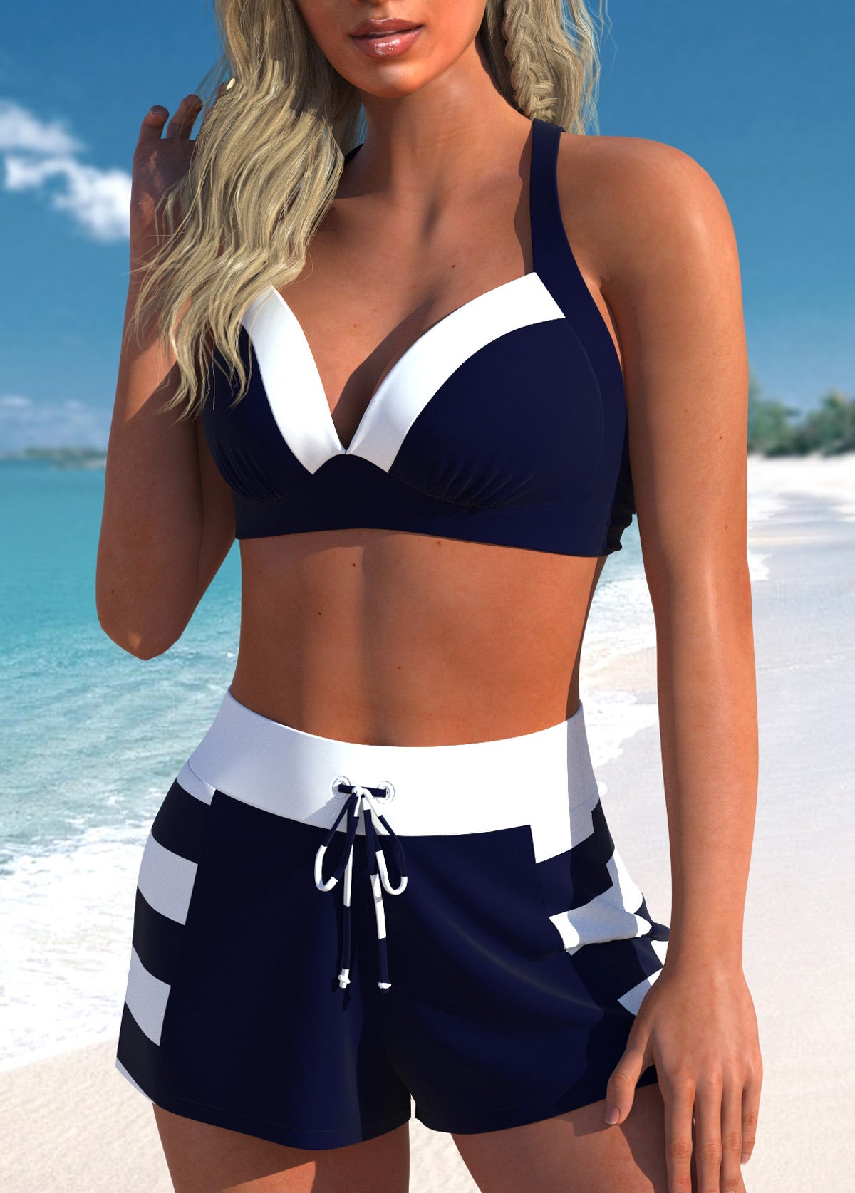 Conjunto Praia Bicolor Com Top Estruturado E Short Esportivo
