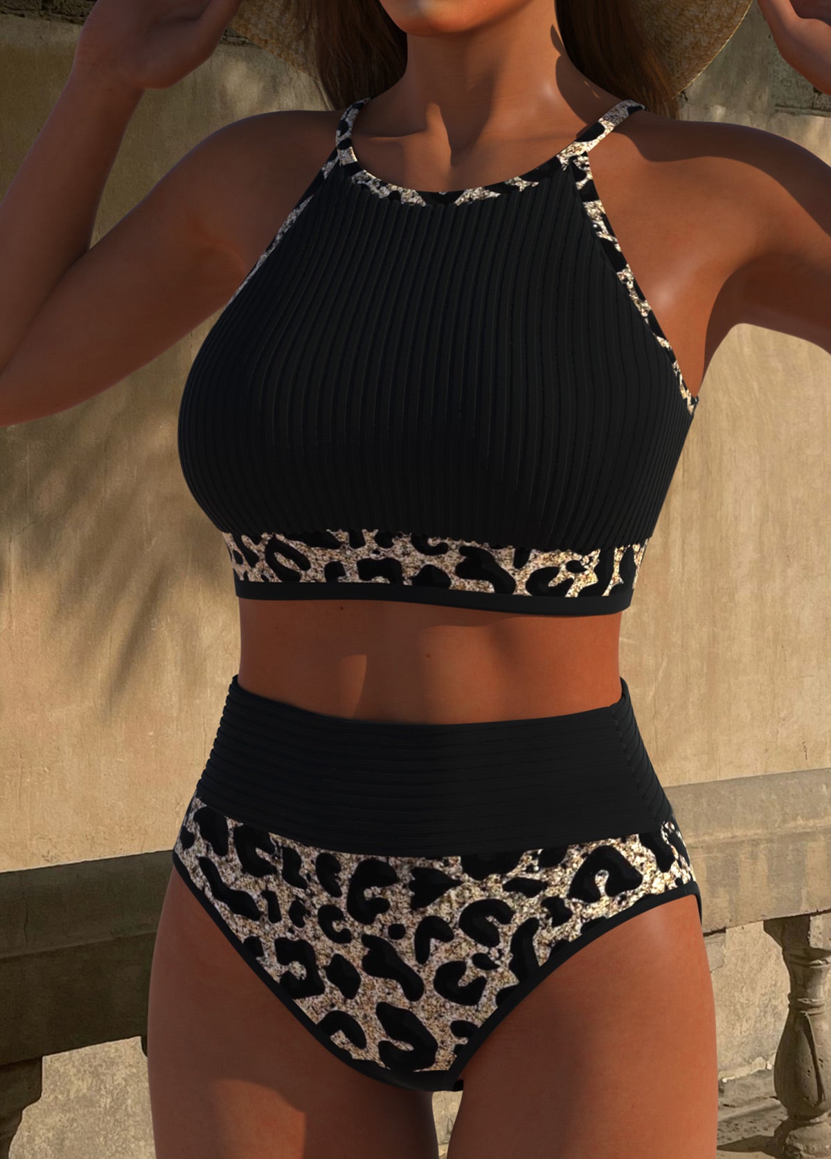Biquíni Cropped com Detalhes Animal Print