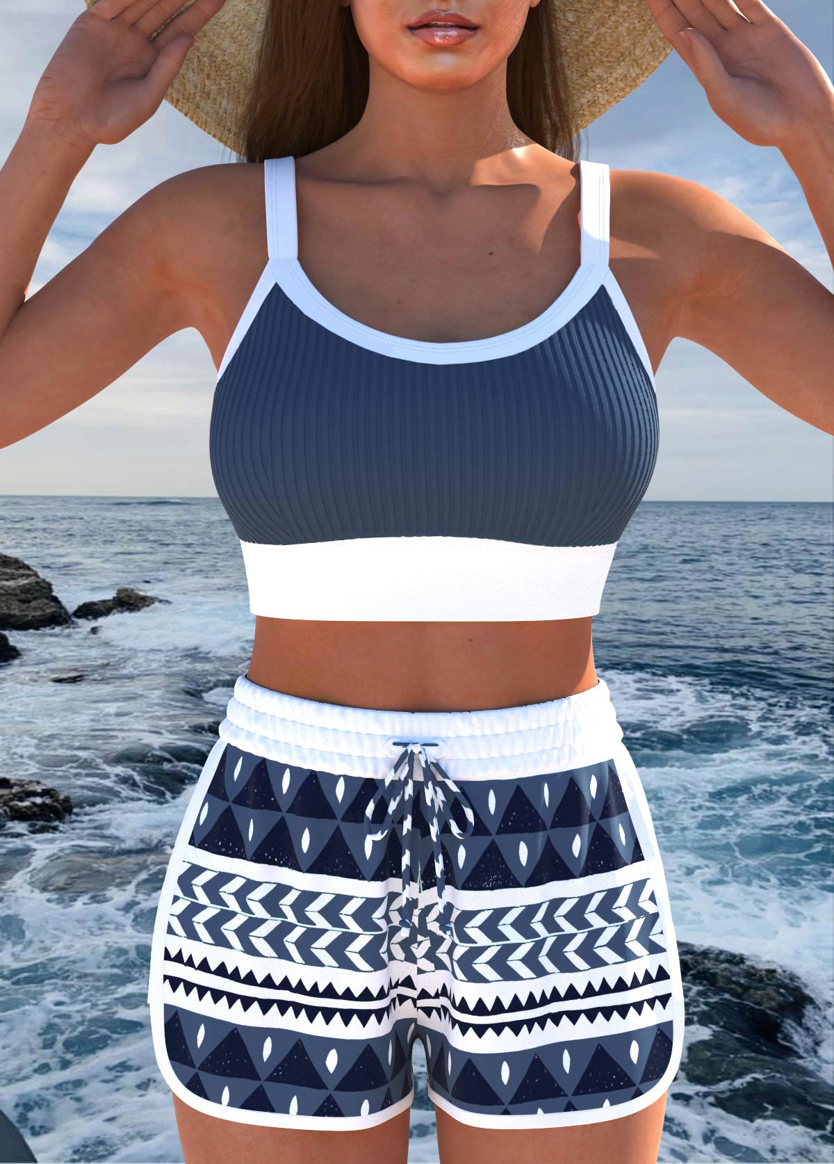 Conjunto Praia Top Cropped E Short Estampado