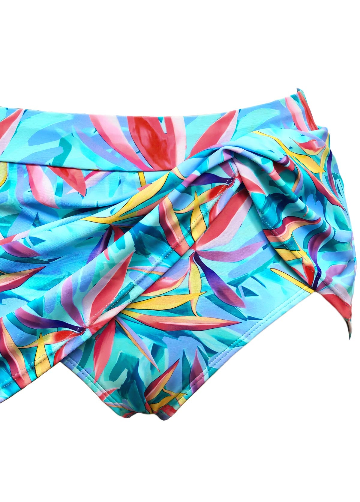 Tankíni Canelado Com Decote Torcido E Estampa Vibrante