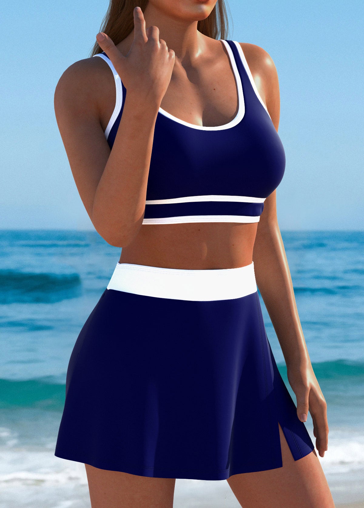 Conjunto Praia Bicolor Com Top Esportivo E Saia Com Fenda