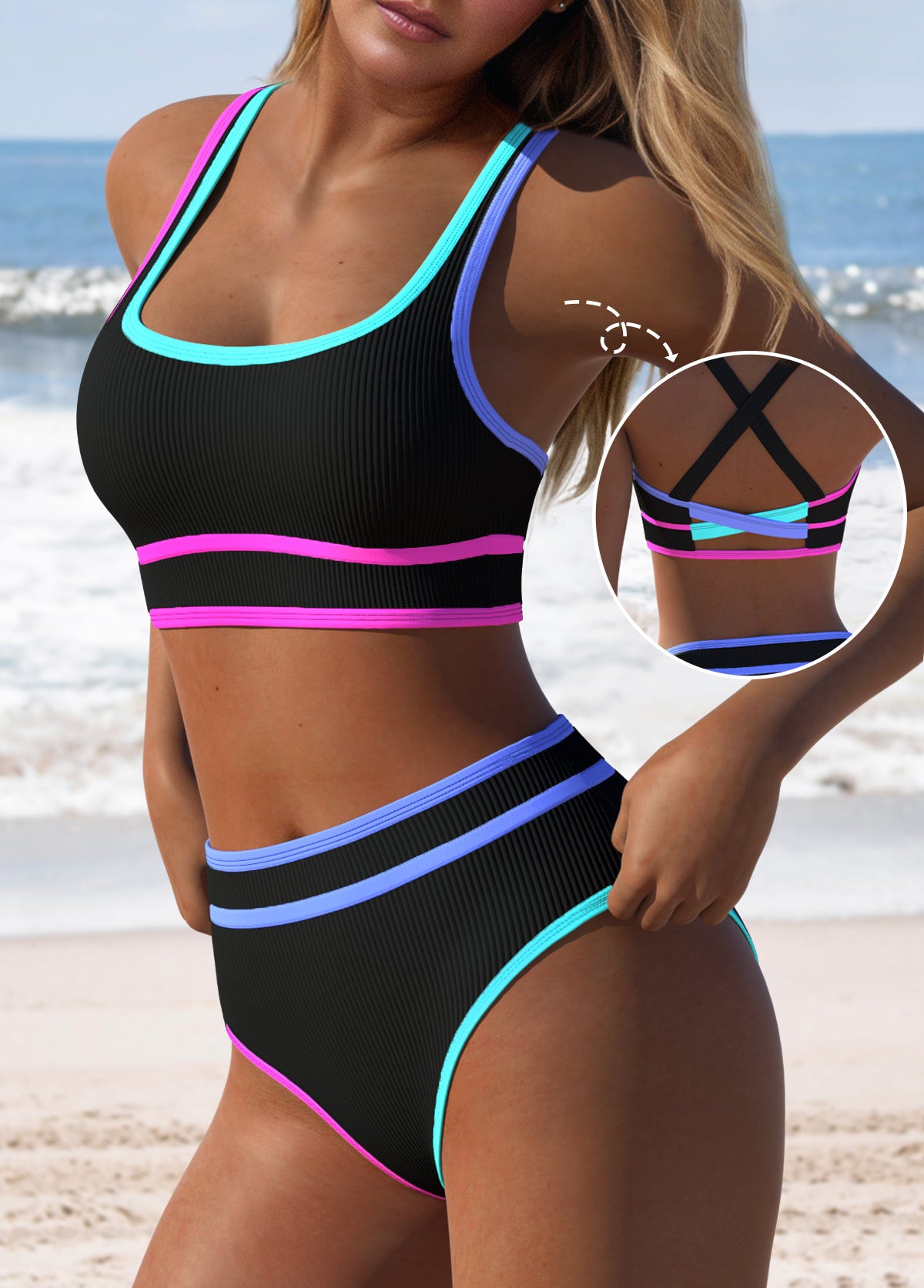 Biquíni Esportivo Cintura Alta Com Alças Cruzadas Costas