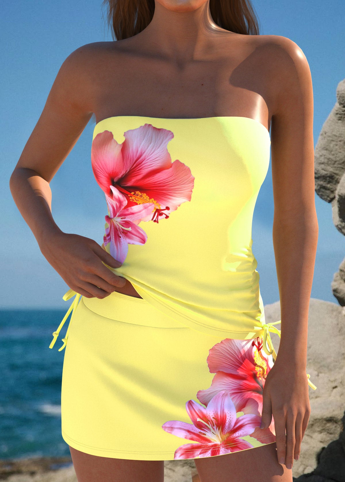 Tankíni Tomara Que Caia Com Estampa Floral E Laços Laterais
