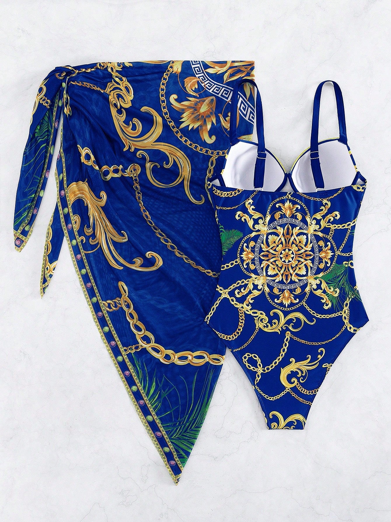 Conjunto Maiô Estruturado E Saída De Praia Estampada Luxo
