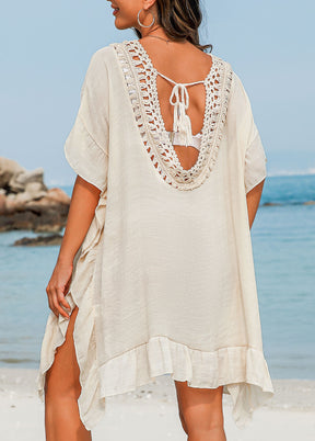 Saída de Praia Kaftan Com Decote Trabalhado e Fenda Lateral