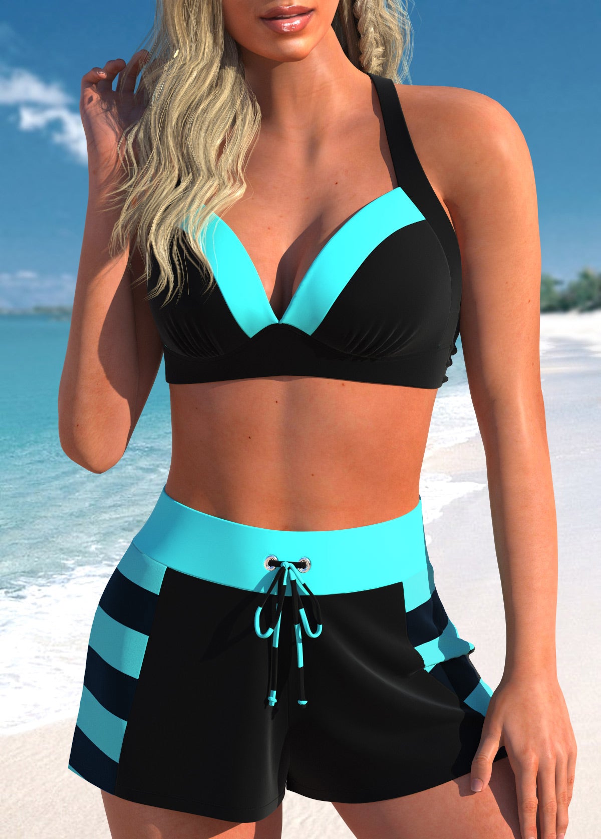 Conjunto Praia Bicolor Com Top Estruturado E Short Esportivo