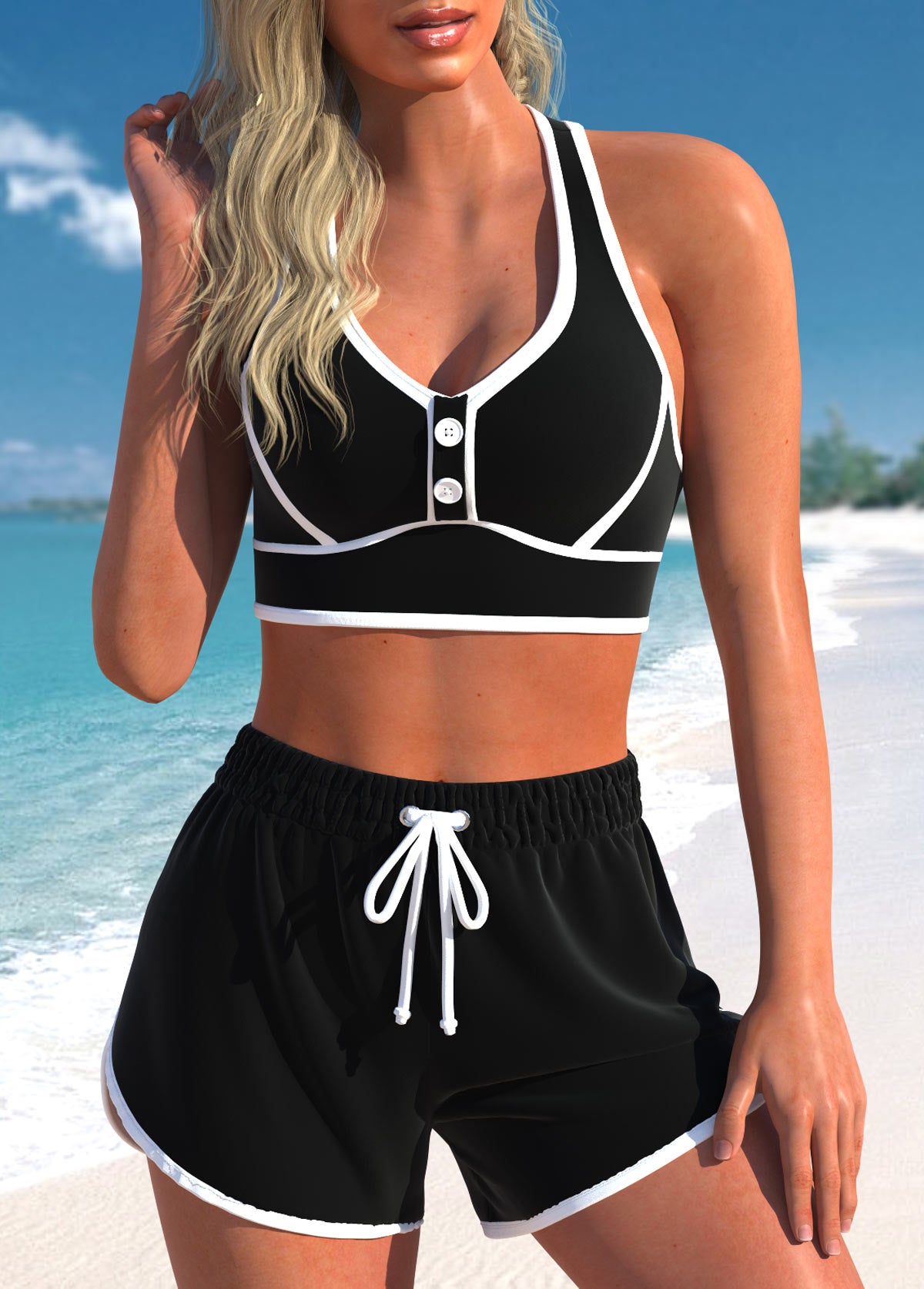 Conjunto Praia Bicolor Com Top Esportivo E Short Ajustável