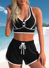 Conjunto Praia Bicolor Com Top Esportivo E Short Ajustável
