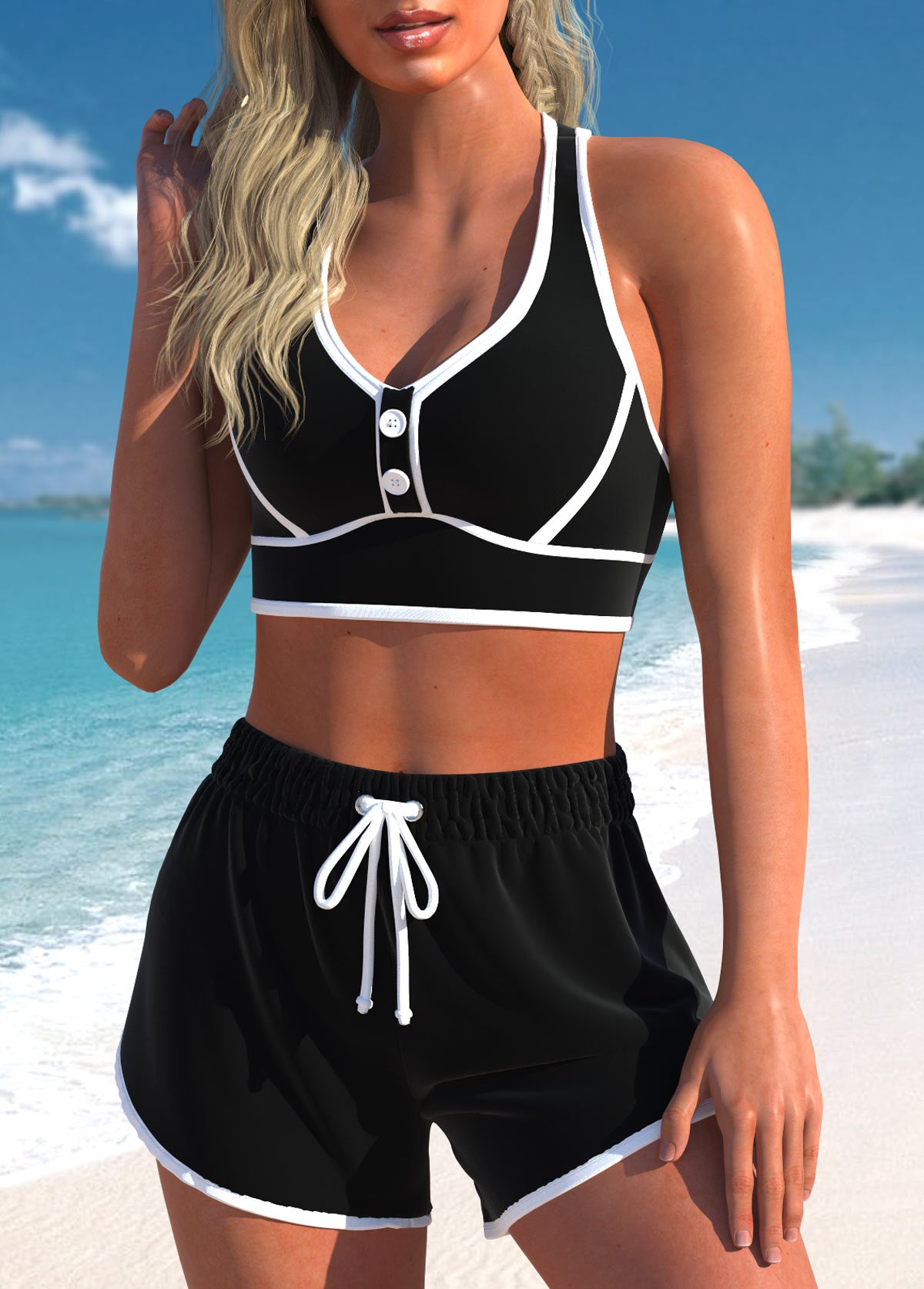 Conjunto Praia Bicolor Com Top Esportivo E Short Ajustável