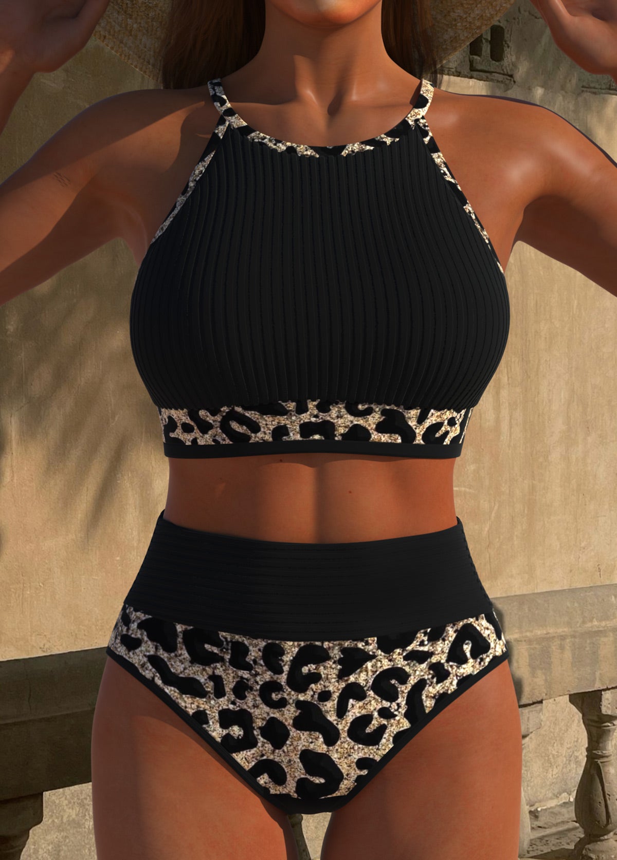 Biquíni Cropped com Detalhes Animal Print