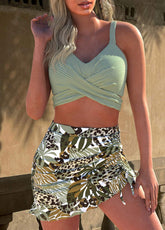 Conjunto Praia Top Halter Com Saia Estampada