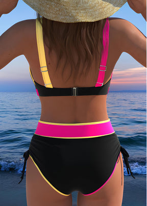 Biquíni Esportivo Cintura Alta Com Recortes Neon Contrastantes