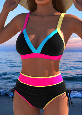 Biquíni Esportivo Cintura Alta Com Recortes Neon Contrastantes