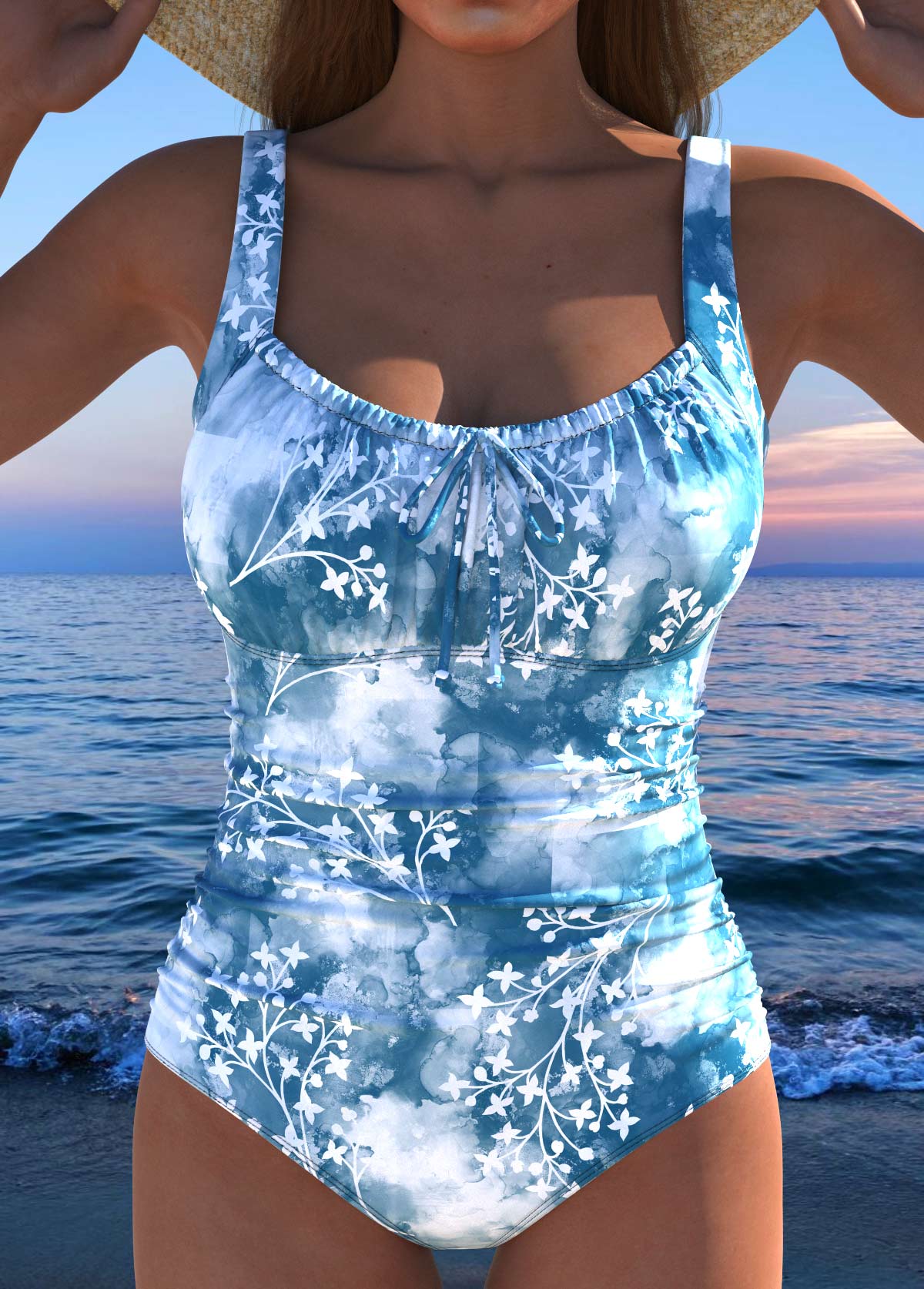 Maiô Estampado Floral Com Franzido E Laço Frontal