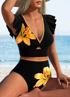 Conjunto Praia Top com Manga Babado e Estampa Floral