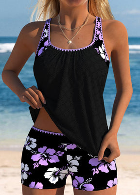 Tankíni Floral Com Decote Redondo E Short Com Elástico