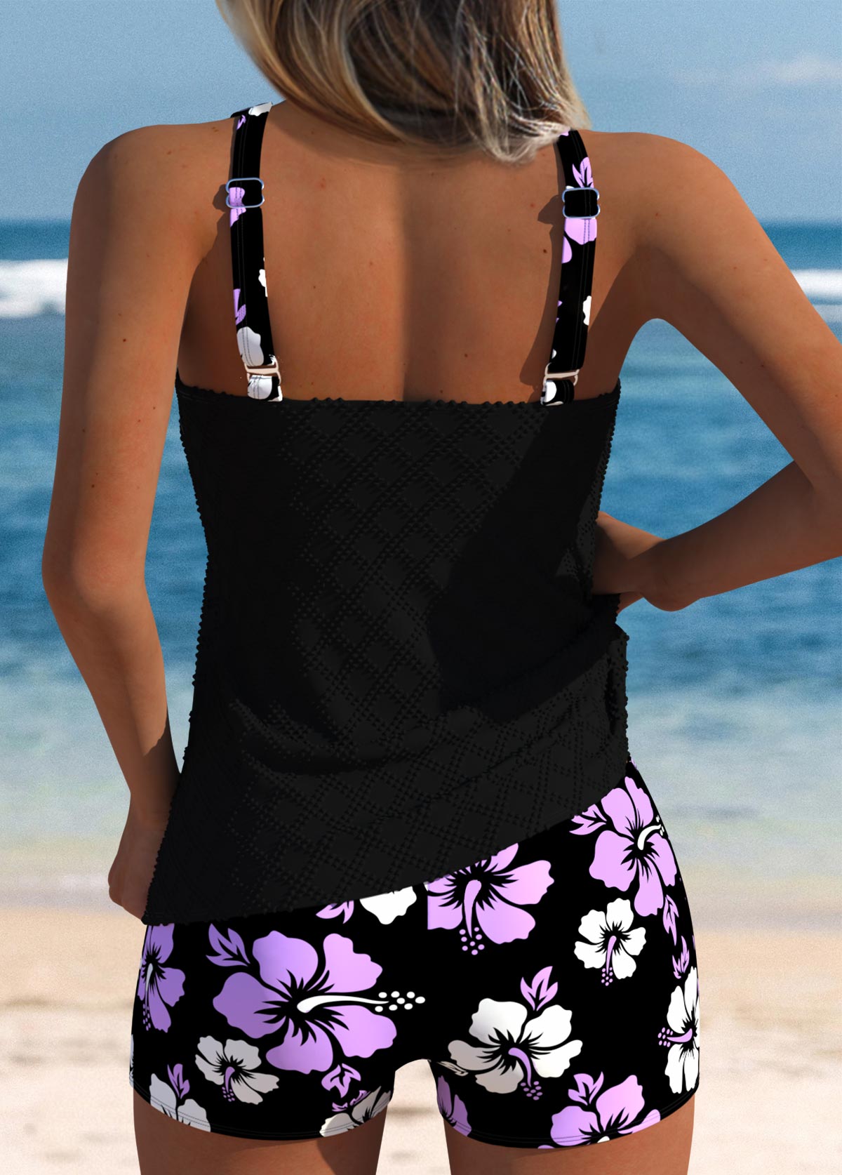 Tankíni Floral Com Decote Redondo E Short Com Elástico