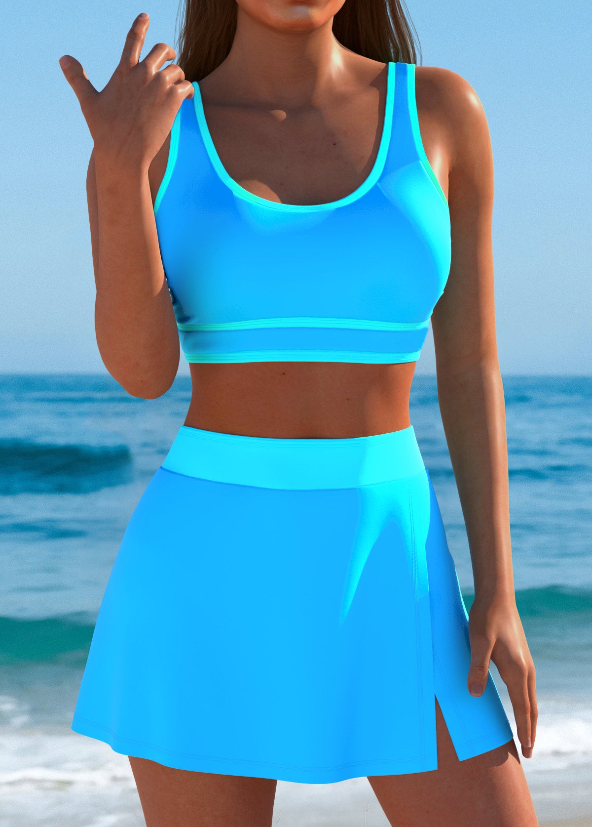 Conjunto Praia Liso Com Top Esportivo E Saia Com Fenda