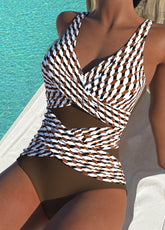 Maiô Estampado Com Recortes E Tule Transparente