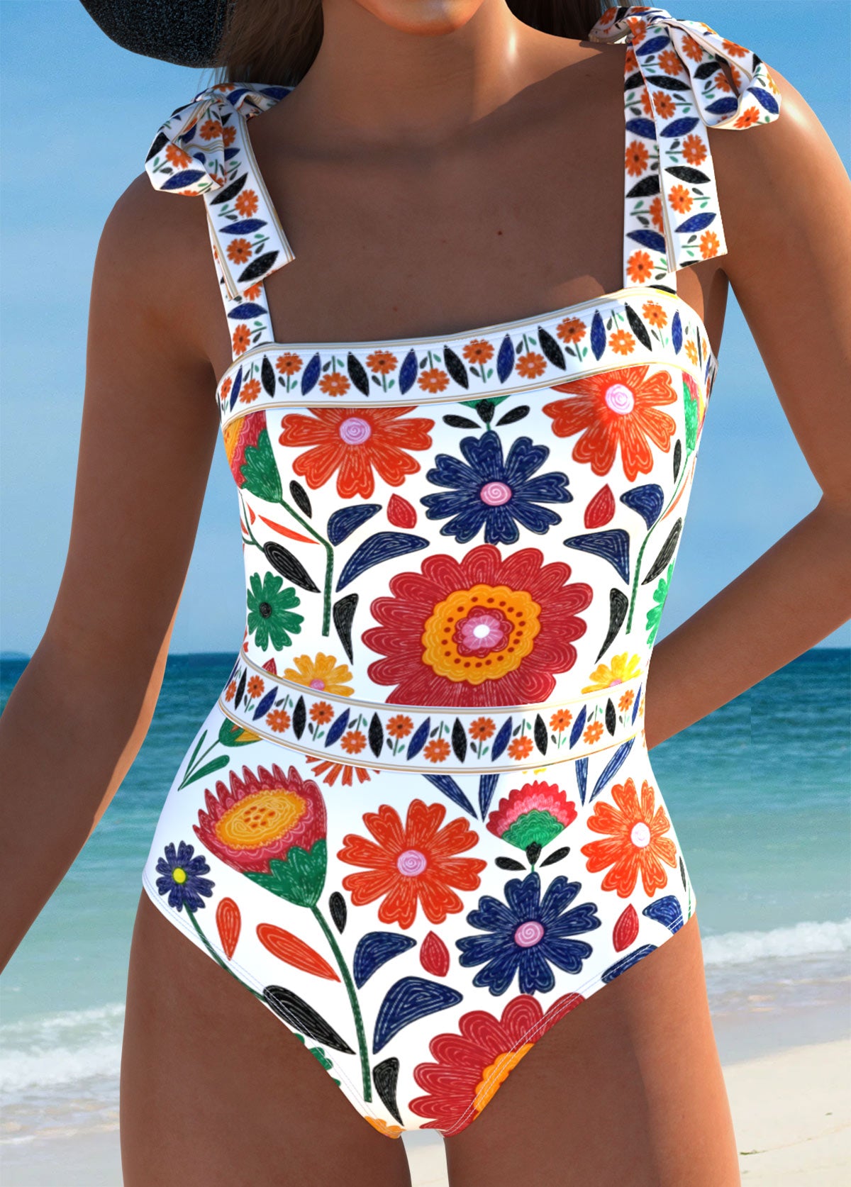 Maiô Estampado Floral Com Alças Largas E Laço Duplo