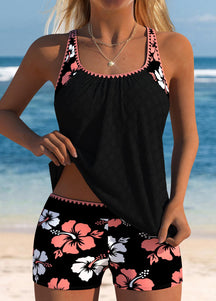 Tankíni Floral Com Decote Redondo E Short Com Elástico