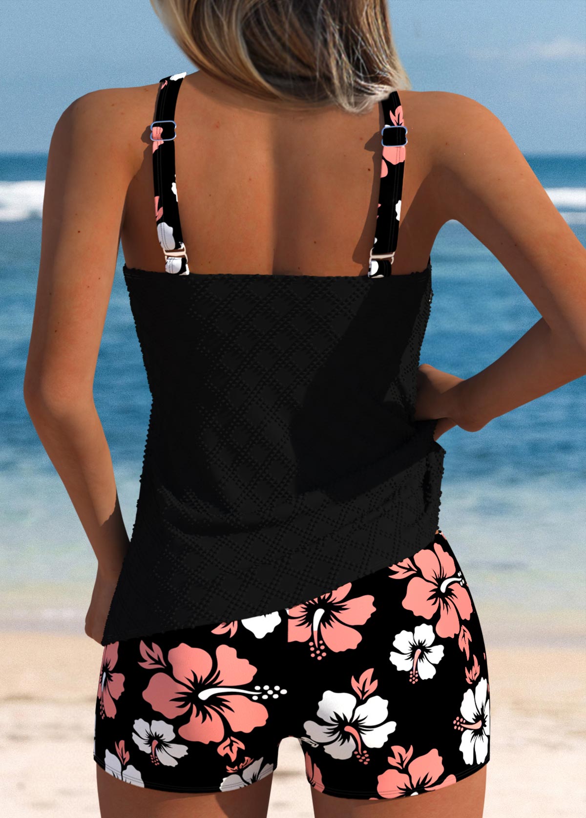 Tankíni Floral Com Decote Redondo E Short Com Elástico