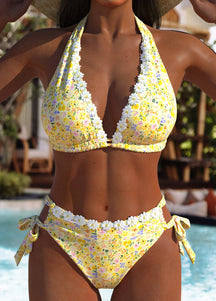 Biquíni Floral Com Acabamento Em Renda De Margaridas